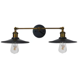 Vintage επιτοίχια απλίκα kelvo® MINIMALL με 2 ντουί E27 AC 220-240V IP20 μαύρο & χρυσό 30x60x18cm 01069