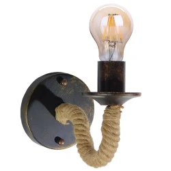 Φωτιστικό τοίχου απλίκα με ντουί 1 x E27 AC 220-240V IP20 χάλκινο εφέ σκουριάς & μπεζ σχοίνι Μ21 x Π12 x Υ16cm