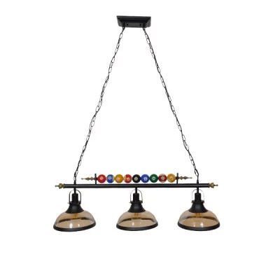 GloboStar® BILLIARD SERIES 01280 Vintage Κρεμαστό Φωτιστικό Φιγούρα Τρίφωτο 3 x E27 IP20 Mαύρο Μέταλλο με Μελί Γυαλί - Μ96 x Π25 x Υ30cm