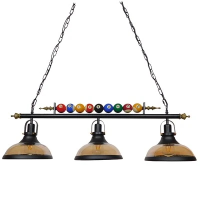 GloboStar® BILLIARD SERIES 01280 Vintage Κρεμαστό Φωτιστικό Φιγούρα Τρίφωτο 3 x E27 IP20 Mαύρο Μέταλλο με Μελί Γυαλί - Μ96 x Π25 x Υ30cm