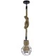 GloboStar® HELLET 01182 Vintage Industrial Κρεμαστό Φωτιστικό Οροφής Μονόφωτο 1 x E27 Μαύρο Μεταλλικό Πλέγμα με Μπεζ Σχοινί Φ16 x Y25cm