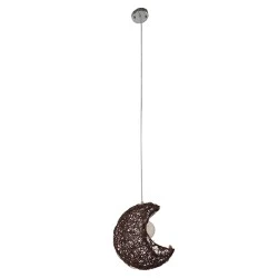Boho κρεμαστό φωτιστικό CRESCENT μονόφωτο καφέ σκούρο ξύλινο ψάθινο RATTAN 1 x E27 AC 220-240V