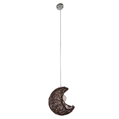 Boho κρεμαστό φωτιστικό CRESCENT μονόφωτο καφέ σκούρο ξύλινο ψάθινο RATTAN 1 x E27 AC 220-240V