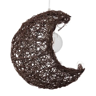 Boho κρεμαστό φωτιστικό CRESCENT μονόφωτο καφέ σκούρο ξύλινο ψάθινο RATTAN 1 x E27 AC 220-240V