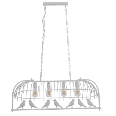 GloboStar® NIDUS 01403 Vintage Industrial Κρεμαστό Φωτιστικό Οροφής Πολύφωτο 4 x E27 Λευκό Μεταλλικό Πλέγμα Μ105 x Π37 x Y36.5cm