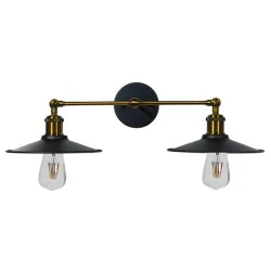 Vintage επιτοίχια απλίκα kelvo® MINIMALL με 2 ντουί E27 AC 220-240V IP20 μαύρο & χρυσό 30x60x18cm 01069