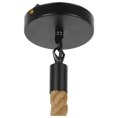 GloboStar® LANTERN 01186 Vintage Κρεμαστό Φωτιστικό Ανάρτηση Μονόφωτο 1 x E27 IP20 Μαύρο & Χρυσό Μέταλλο με Μπεζ Σχοινί - Μ15 x Π15 x Υ24cm