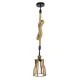 GloboStar® LANTERN 01186 Vintage Κρεμαστό Φωτιστικό Ανάρτηση Μονόφωτο 1 x E27 IP20 Μαύρο & Χρυσό Μέταλλο με Μπεζ Σχοινί - Μ15 x Π15 x Υ24cm