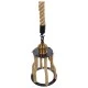 GloboStar® LANTERN 01186 Vintage Κρεμαστό Φωτιστικό Ανάρτηση Μονόφωτο 1 x E27 IP20 Μαύρο & Χρυσό Μέταλλο με Μπεζ Σχοινί - Μ15 x Π15 x Υ24cm