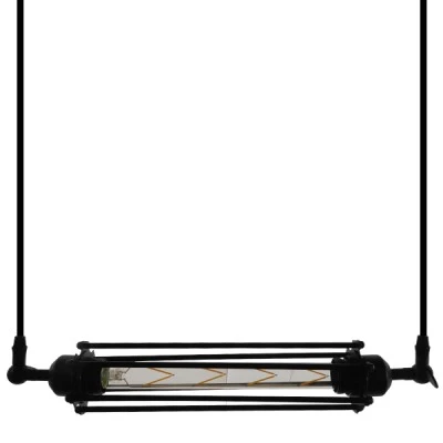 GloboStar® TUBE 01085 Vintage Industrial Κρεμαστό Φωτιστικό Οροφής Μαύρο Μεταλλικό Μ43 x Π11 x Υ11cm