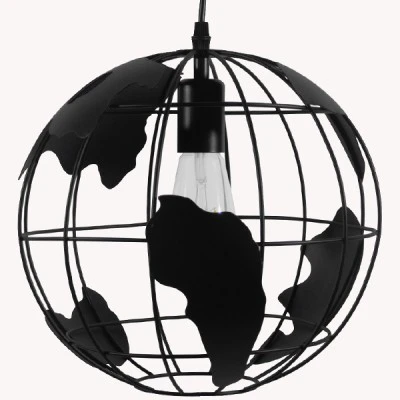 GloboStar® EARTH 01205 Vintage Κρεμαστό Φωτιστικό Φιγούρα Μονόφωτο 1 x E27 IP20 Μαύρο Μέταλλο - Μ30 x Π30 x Υ30cm
