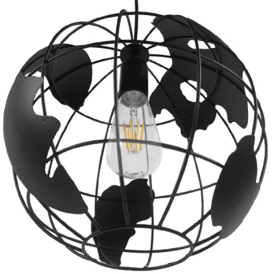 GloboStar® EARTH 01205 Vintage Κρεμαστό Φωτιστικό Φιγούρα Μονόφωτο 1 x E27 IP20 Μαύρο Μέταλλο - Μ30 x Π30 x Υ30cm