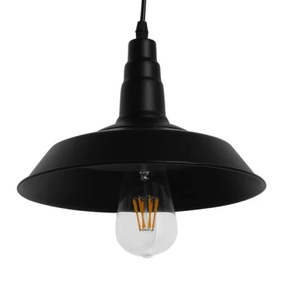 Vintage Κρεμαστό Φωτιστικό Οροφής με Ντουί 1 x E27 AC 220-240V IP20 - Μαύρο - Μ26 x Π26 x Υ25cm GloboStar® RAY 01050 Vintage Industrial Κρεμαστό Φωτιστικό Οροφής Μονόφωτο 1 x E27 Μαύρο Μεταλλικό Καμπάνα Φ26 x Y25cm