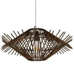 Boho κρεμαστό φωτιστικό SASSO μονόφωτο καφέ σκούρο ξύλινο ψάθινο RATTAN Φ50 1 x E27 AC 220-240V
