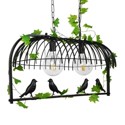 GloboStar® NEST 01643 Vintage Κρεμαστό Φωτιστικό Φιγούρα Δίφωτο 2 x E27 IP20 Μαύρο Μέταλλο με Πράσινο Πλαστικό - Μ73.6 x Π37.5 x Y38cm