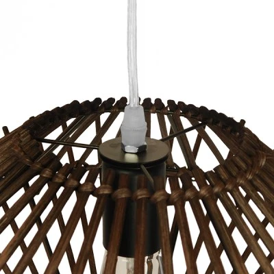 Boho κρεμαστό φωτιστικό SASSO μονόφωτο καφέ σκούρο ξύλινο ψάθινο RATTAN Φ50 1 x E27 AC 220-240V