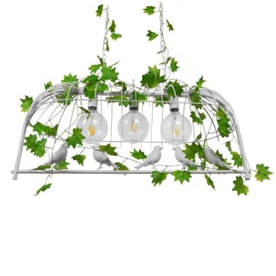 GloboStar® NEST 01647 Vintage Κρεμαστό Φωτιστικό Φιγούρα Τρίφωτο 3 x E27 IP20 Λευκό Μέταλλο με Πράσινο Πλαστικό - Μ85.5 x Π37.5 x Y38cm