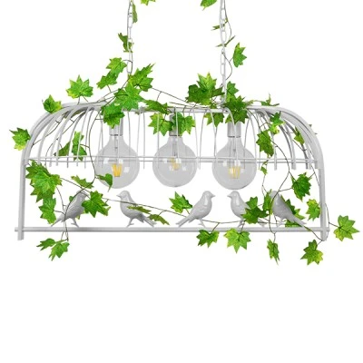 GloboStar® NEST 01647 Vintage Κρεμαστό Φωτιστικό Φιγούρα Τρίφωτο 3 x E27 IP20 Λευκό Μέταλλο με Πράσινο Πλαστικό - Μ85.5 x Π37.5 x Y38cm