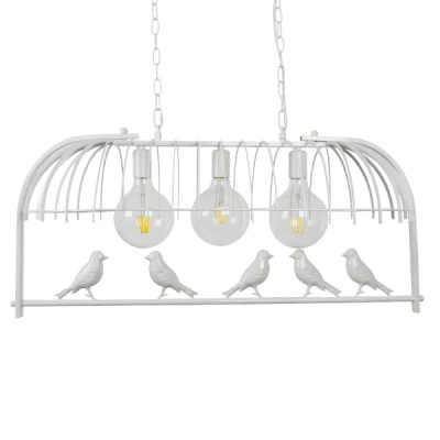 GloboStar® NEST 01647 Vintage Κρεμαστό Φωτιστικό Φιγούρα Τρίφωτο 3 x E27 IP20 Λευκό Μέταλλο με Πράσινο Πλαστικό - Μ85.5 x Π37.5 x Y38cm