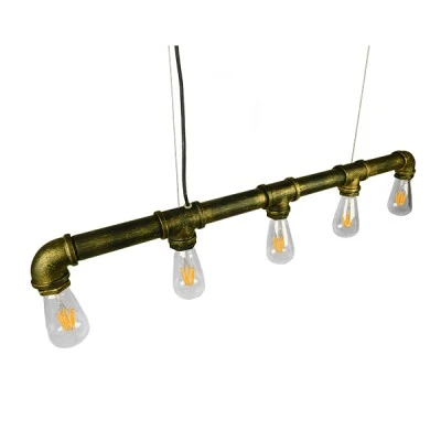 GloboStar® CANAL 01669 Vintage Industrial Κρεμαστό Φωτιστικό Οροφής Πολύφωτο 5 x E27 Μπρούτζινο Μεταλλικό Ράγα Μ92 x Π5 x Y8cm
