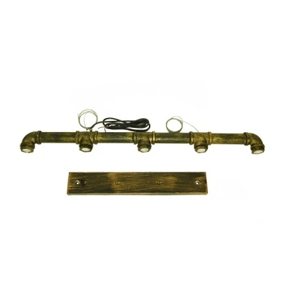 GloboStar® CANAL 01669 Vintage Industrial Κρεμαστό Φωτιστικό Οροφής Πολύφωτο 5 x E27 Μπρούτζινο Μεταλλικό Ράγα Μ92 x Π5 x Y8cm