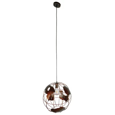 GloboStar® EARTH 01665 Vintage Industrial Κρεμαστό Φωτιστικό Οροφής Μονόφωτο 1 x E27 Καφέ Σκουριά Μεταλλικό Πλέγμα Φ40 x Υ40cm