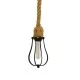 GloboStar® CAMBER 01594 Vintage Industrial Κρεμαστό Φωτιστικό Οροφής Μονόφωτο 1 x E27 Μαύρο Μεταλλικό Πλέγμα με Μπεζ Σχοινί Φ11 x Υ25cm