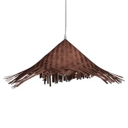 Boho κρεμαστό φωτιστικό RICEHAT μονόφωτο καφέ σκούρο ξύλινο ψάθινο Rattan Φ70 1 x E27 AC 220-240V