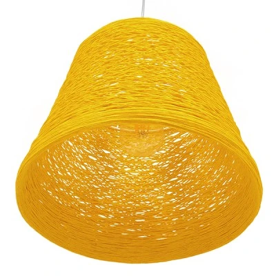Boho Κρεμαστό Φωτιστικό BARREL Μονόφωτο Κίτρινο Ξύλινο Ψάθινο Rattan Φ32 1 x E27 AC 220-240V