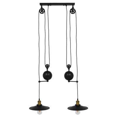 GloboStar® CARILO 01550 Vintage Industrial Κρεμαστό Φωτιστικό Οροφής Δίφωτο 2 x E27 Μαύρο Μεταλλικό με Ρυθμιζόμενη Ανάρτηση Μ72 x Π26 x Υ120cm