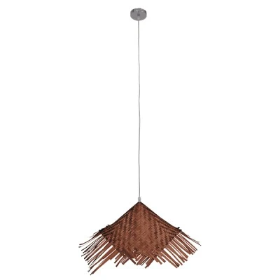 Boho κρεμαστό φωτιστικό RICEHAT μονόφωτο καφέ σκούρο ξύλινο ψάθινο Rattan Φ70 1 x E27 AC 220-240V