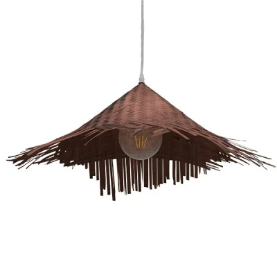 Boho κρεμαστό φωτιστικό RICEHAT μονόφωτο καφέ σκούρο ξύλινο ψάθινο Rattan Φ70 1 x E27 AC 220-240V
