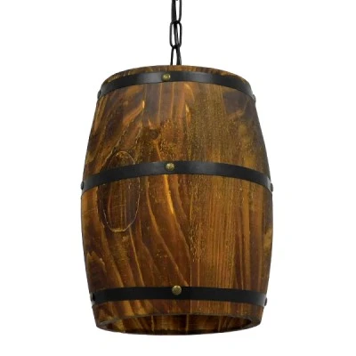 Boho κρεμαστό φωτιστικό BARREL μονόφωτο καφέ σκούρο φυσικό ξύλινο Ø22xY29cm 1 x E27 AC 220-240V