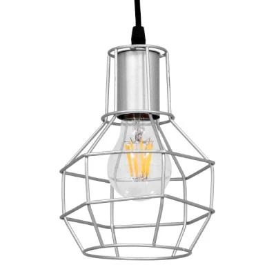 GloboStar® CAGE 00951 Vintage Industrial Κρεμαστό Φωτιστικό Οροφής Μονόφωτο 1 x E27 Ασημί Μεταλλικό Πλέγμα Φ15 x Y22cm