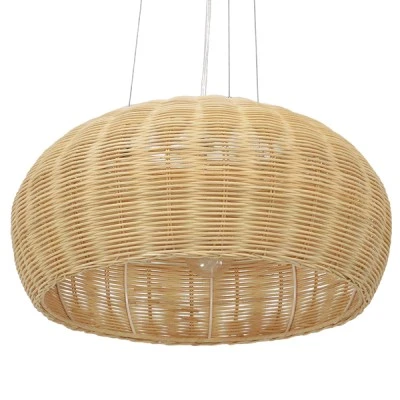Boho κρεμαστό φωτιστικό DE LA MER μονόφωτο καφέ ξύλινο Bamboo Φ45 3 x E27 AC 220-240V