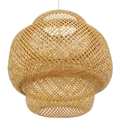 Boho κρεμαστό φωτιστικό MALDIVES μονόφωτο καφέ ξύλινο Bamboo Φ56 1 x E27 AC 220-240V