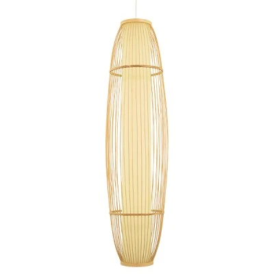 Boho κρεμαστό φωτιστικό HIBISCUS μονόφωτο καφέ ξύλινο Bamboo Ø30xΥ120cm 1 x E27 AC 220-240V
