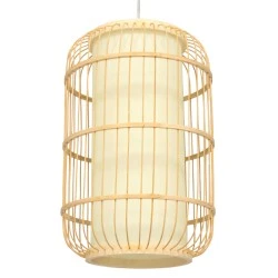 Boho κρεμαστό φωτιστικό HIBISCUS μονόφωτο μπεζ ξύλινο Bamboo Φ25xΥ42cm 1 x E27 AC 220-240V