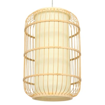 Boho κρεμαστό φωτιστικό HIBISCUS μονόφωτο μπεζ ξύλινο Bamboo Φ25xΥ42cm 1 x E27 AC 220-240V
