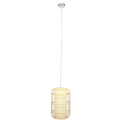Boho κρεμαστό φωτιστικό HIBISCUS μονόφωτο μπεζ ξύλινο Bamboo Φ25xΥ42cm 1 x E27 AC 220-240V