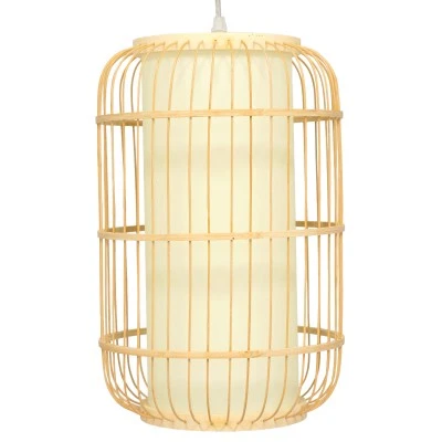 Boho κρεμαστό φωτιστικό HIBISCUS μονόφωτο μπεζ ξύλινο Bamboo Φ25xΥ42cm 1 x E27 AC 220-240V