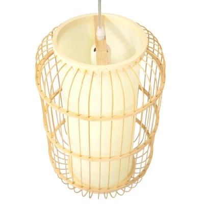 Boho κρεμαστό φωτιστικό HIBISCUS μονόφωτο μπεζ ξύλινο Bamboo Φ25xΥ42cm 1 x E27 AC 220-240V