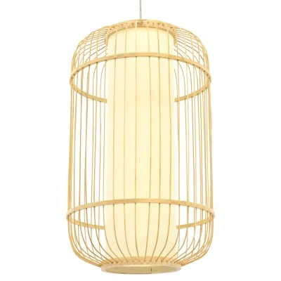 Boho κρεμαστό φωτιστικό HIBISCUS μονόφωτο καφέ ξύλινο Bamboo Ø30xΥ50cm 1 x E27 AC 220-240V