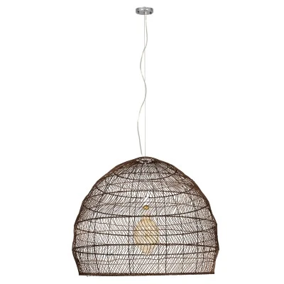 Boho κρεμαστό φωτιστικό MALIBU μονόφωτο καφέ ξύλινο BAMBOO Φ97ΧΥ86XM 1 x E27 AC 220-240V
