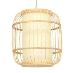 Boho κρεμαστό φωτιστικό HIBISCUS μονόφωτο μπεζ ξύλινο Bamboo Φ26xY32cm 1 x E27 AC 220-240V