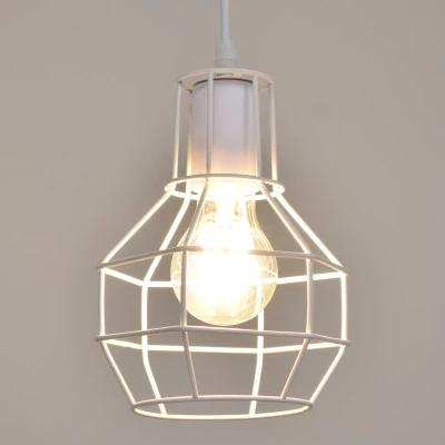 GloboStar® CAGE 00867 Vintage Industrial Κρεμαστό Φωτιστικό Οροφής Μονόφωτο 1 x E27 Λευκό Μεταλλικό Πλέγμα Φ15 x Y22cm