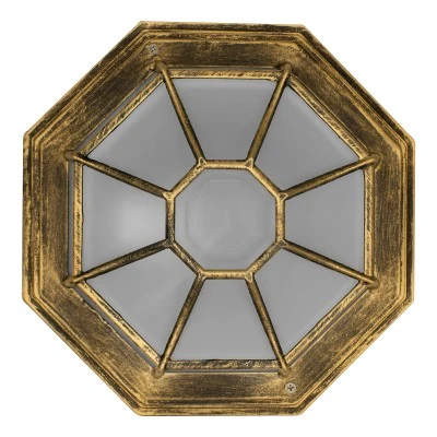 GloboStar® RUBY 00914 Vintage Φωτιστικό Πλαφονιέρα Οροφής Μονόφωτο 1 x E27 IP20 Μπρούτζινο Μέταλλο με Λευκό Γυαλί - Μ27 x Π27 x Υ12cm