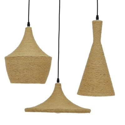 Κρεμαστό Φωτιστικό SHANGHAI ROPE 3xE27 Μπεζ & Χρυσό Μ81xΠ81xΥ39cm – Σετ 3 Τεμαχίων
