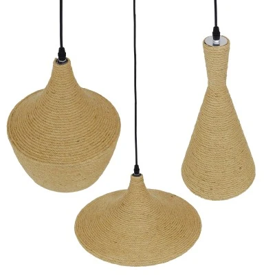 Κρεμαστό Φωτιστικό SHANGHAI ROPE 3xE27 Μπεζ & Χρυσό Μ81xΠ81xΥ39cm – Σετ 3 Τεμαχίων