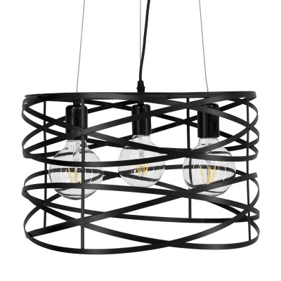 Μοντέρνο TOKEN Industrial κρεμαστό φωτιστικό οροφής E27 AC 220-240V τρίφωτο μαύρο μεταλλικό πλέγμα Φ43 x Υ29cm